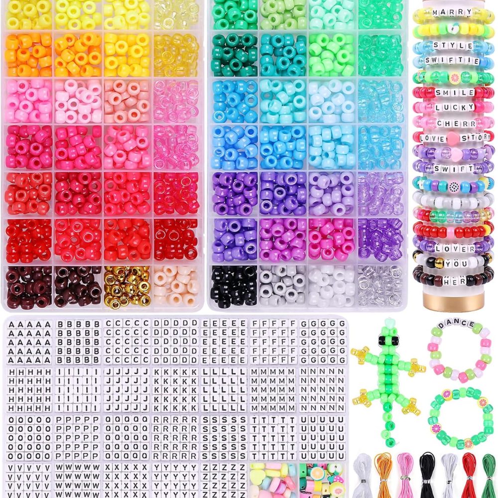 3000Pcs 56 Colors Pony Beads for Bracelet Making Kit, Rainbow Kandi Beads Friendship Bracelet Kit with 910pcs A-Z Letter Bead, DIY Jewelry Making Craft for Adults