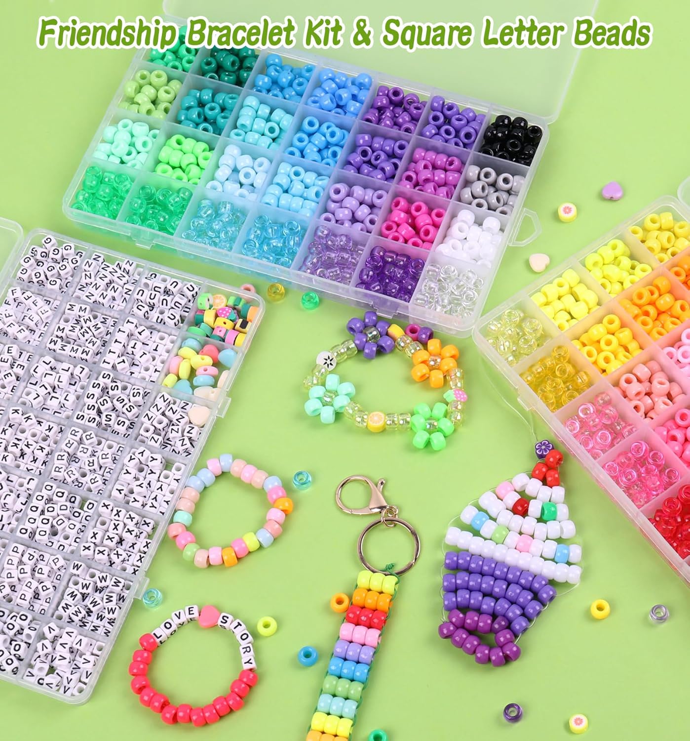 3000Pcs 56 Colors Pony Beads for Bracelet Making Kit, Rainbow Kandi Beads Friendship Bracelet Kit with 910pcs A-Z Letter Bead, DIY Jewelry Making Craft for Adults - Image 3