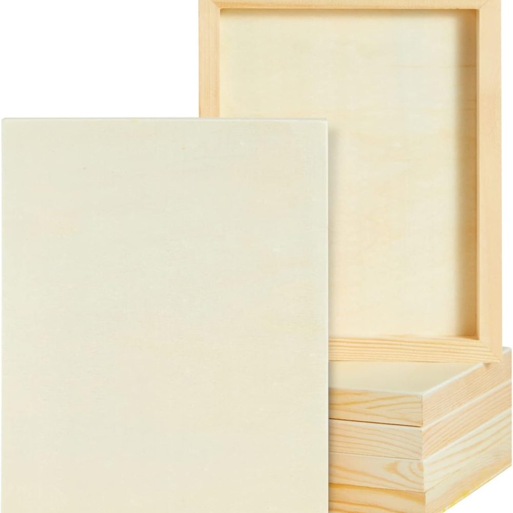 Juvale Unfinished Wood Canvas Boards & Blank Wooden Signs - 8 x 10 in Light Brown Pine, 0.85 in Thick, 6-Pack - Deep Wooden Frame Panels