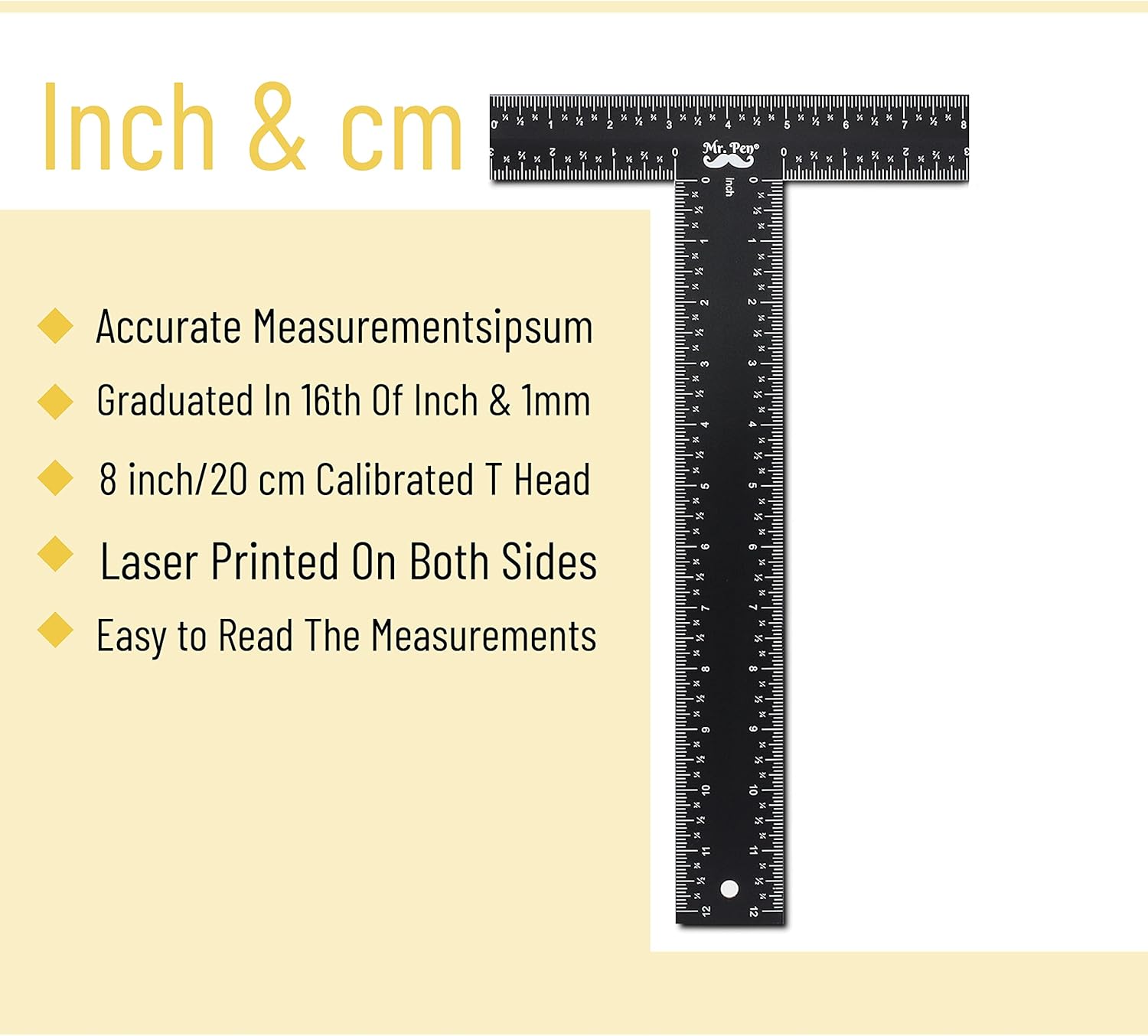 Mr. Pen - T Square, T Ruler, 12 inch Metal Ruler, T Square Ruler, Drafting Tools, Architect Ruler, Set Square, Drafting Ruler, Tsquare, Truler, Architectural Triangle, Tee Ruler, L Square, Scale Ruler - Image 3