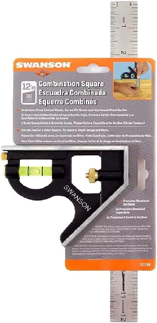 Swanson Tool Co TC132 12-Inch Combo Square with Cast Zinc Body, Stainless Steel Ruler and Brass Bolt - Image 4